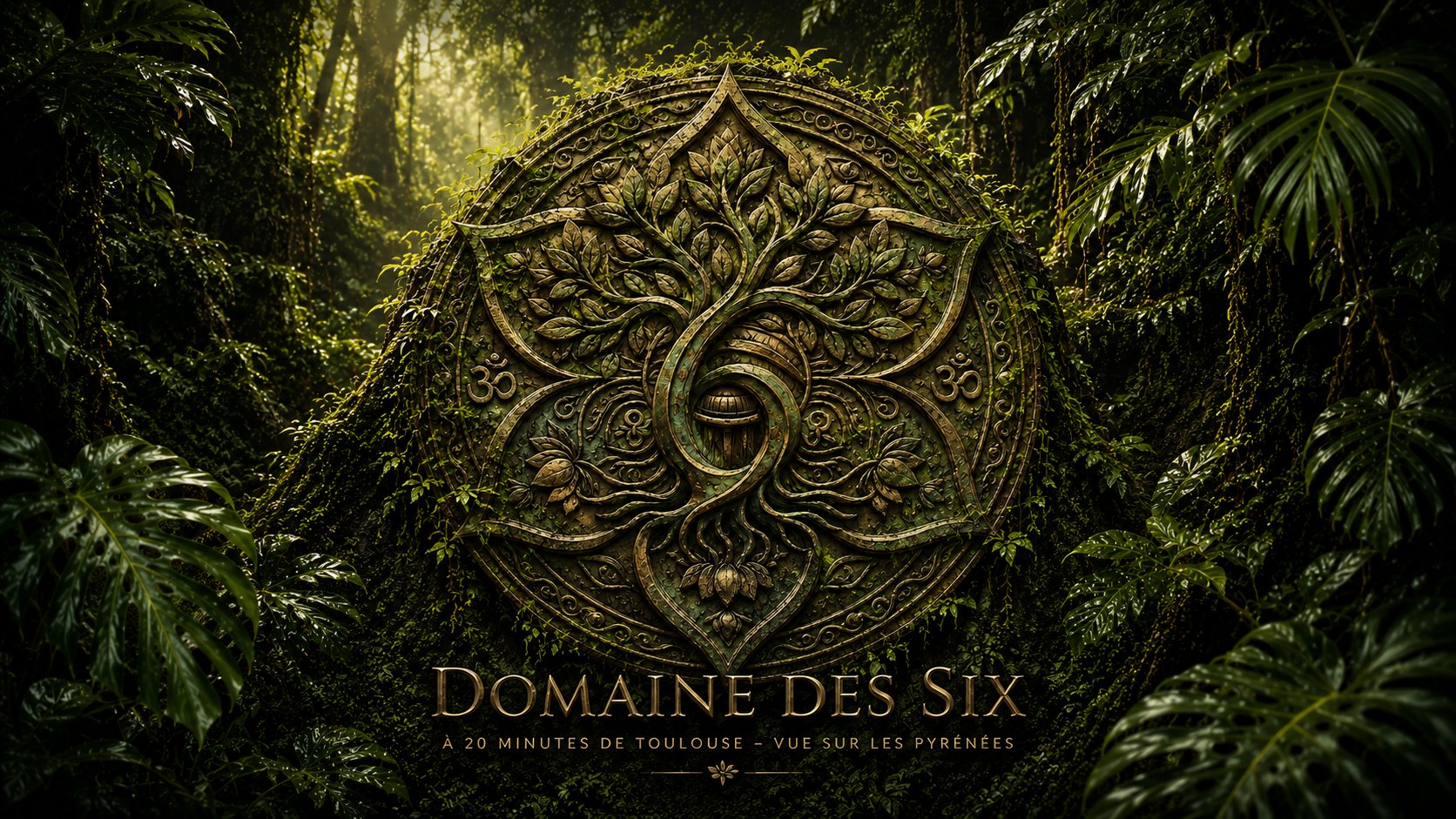 Domaine des Six — médaillon de l'arbre de vie dans la végétation, à Lherm près de Toulouse